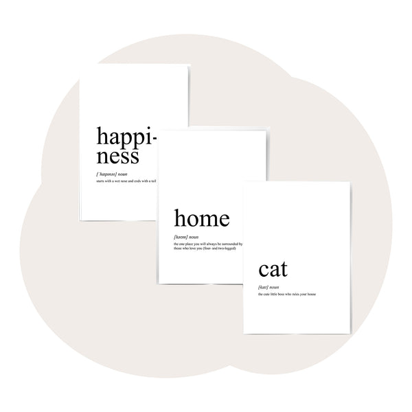 Poster-Set "cat", "happiness" & "home"